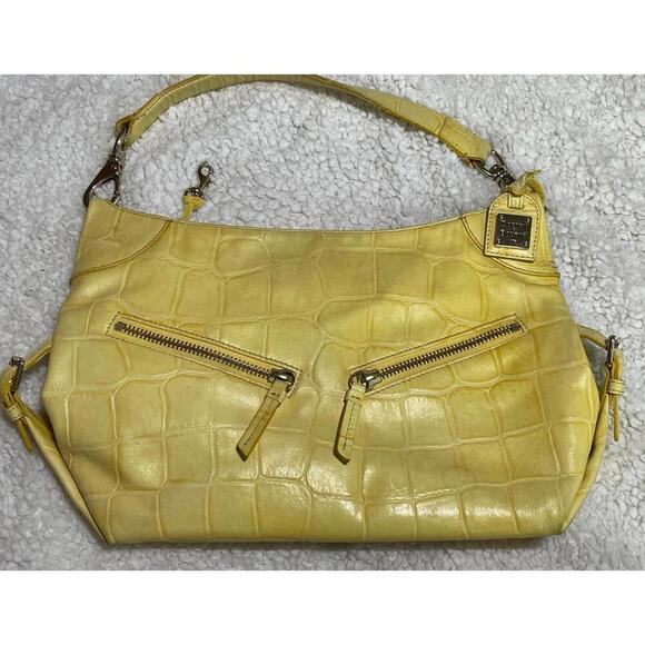 Dooney & Bourke Yellow Crocodile Embossed Handbag
